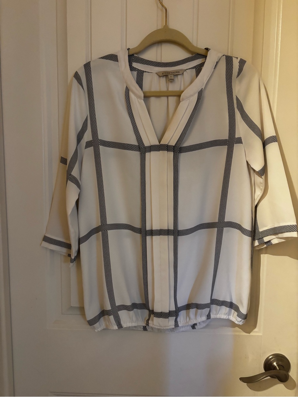 Hawthorn White Windowpane V-Neck Blouse
